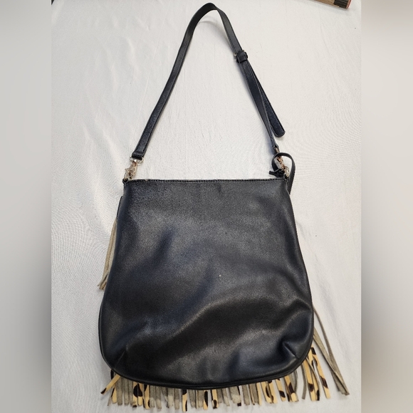 Urban Orginal Women's Brown/Black Leather Fringe  Animal Print Crossbody Bag - Picture 2 of 16